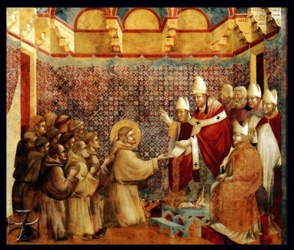 Onofrio III approva la Regola di San Francesco (Giotto,  Basilica Superiore,  Assisi).